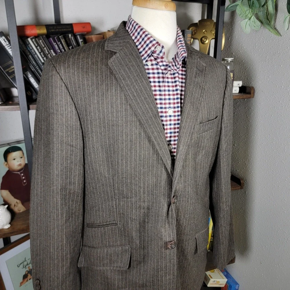 VTG Calvin Klein Mens Flannel Sport Coat Blazer Two Button Brown Striped Wool XL